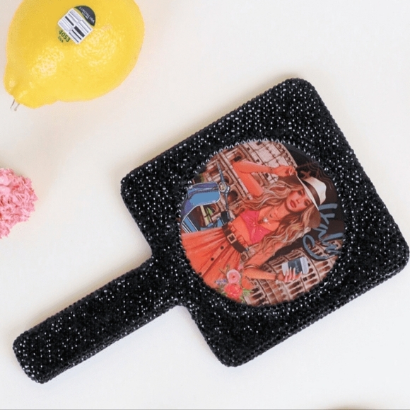 Nicole Lee Rhinestone Encrusted Handheld Round Face Mirror Beauty Vanity Travel - Picture 8 of 14